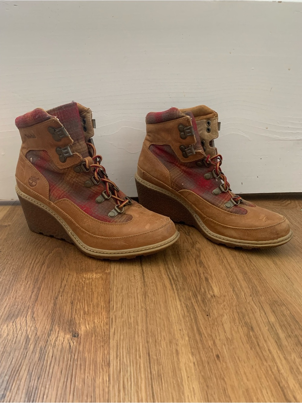 Timberland x Pendleton Collaboration Plaid Women's Wedge Boots, Size 8